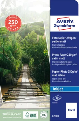 Produktbild von Avery Zweckform C2580 Premium Inkjet Fotopapier, 13x18, einseitig beschichtet, 250 g/m², 50 Blatt