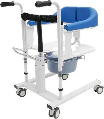Immagine prodotto di Sollevatore per pazienti e sedia di trasferimento - Sedia per assistenza idraulica - Seduta divisa a 180° - Cuscino per la seduta - Capacità di carico: 90 kg - Bianco