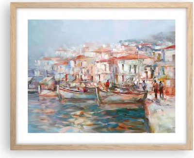 Produktbild von Gerahmtes Poster - Rahmen in heller Eiche - Insel Boote Hafen - 50x40 cm - Wand Bild - Wanddeko - Wandbilder - Kunstposter - Wandposter - Bilderrahmen - Bilder - Kunstdruck - P2NAA50x40-4852