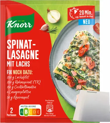Produktbild von Knorr Fix Spinatlasagne mit Lachs (40g Packung) + usy Block