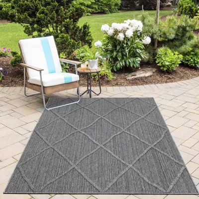 Produktbild von Outdoor Teppich Wetterfest 160x230 Rechteck Grau für Camping Garten oder innen Boho-Design