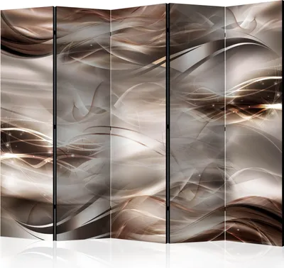 Produktbild von Akusticher Raumteiler Abstrakt Foto Paravent 225x172 cm beidseitig auf Vlies-Leinwand bedruckt Akustikschaum Trennwand Spanische Wand Sichtschutz Home Office grau braun Welle a-C-0133-z-c