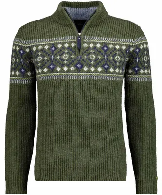 Ragman Strickpullover mit Troyer-Kragen Jacquard 4612160 in grün
