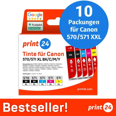 Produktbild von print24 Tintenpatronen für Canon 570/571 XL, Multipack (BK/BK/C/M/Y), 10 Stück