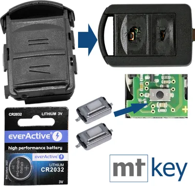 Produktbild von Auto Schlüssel Reparatur Satz Gehäuse Fernbedienung 2X Mikrotaster 1x CR2032 Batterie kompatibel mit Opel Corsa C 00-06 Meriva A 03-10 Tigra B 04-09 Combo C 01-11