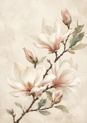 Produktbild von Botanisches Poster DIN A2 - Magnolia Light Wandbild mit Magnolienblüten, matt