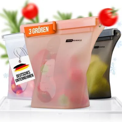 Obrázok produktu pre Silikónové vrecká, opakovane použiteľné vrecká na mrazenie, červené, nepretekajúce, sada 3 ks