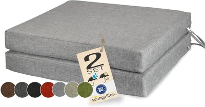 Produktbild von sunnypillow 2er Set Stuhlkissen 50 x 50 cm wasserdicht UV-lichtecht 7cm dick - Outdoor Polsterauflage mit Bändern - Auflage für Stühle,Bänke - Sitzkissen Stuhlauflage für Haus und Garten - Grau