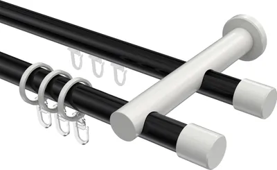 Produktbild von Interdeco Rundrohr-Innenlaufstange / Gardinenstange (Kombination) Schwarz / Weiß, Typ Platon Santo (Kappe), 20 mm Ø 2-läufig, 360 cm