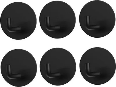 Image de Lot de 6 porte-serviettes sans perçage - Noir - Crochets adhésifs en acier inoxydable pour salle de bain, cuisine, salon, bureau