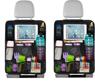 Produktbild von Kinderauto-Organisatoren-Set mit iPad-Tasche - Schwarz - 2-Stück - 10 Fach - Auto-Organisatoren für Kinder