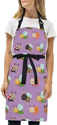 Produktbild von Lila Kunstbiene Schürze für Das Kochen Küchenschürze Latzschürze Kochschürze mit 2 Taschen Verstellbarer Umhängeband für Backmänner Kellner Männer Frauen Koch