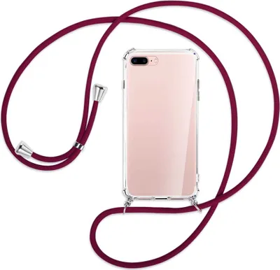 Produktbild von Handykette Backcover-Schutzhülle mit Band (Metall silberfarben) für Apple iPhone 7 Plus / 8 Plus - dunkelrot