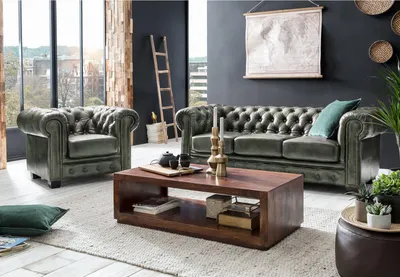 Produktbild von Chesterfield Sofa Garnitur antik grün