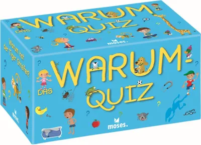 A product box for a children's quiz game, featuring colorful illustrations of animals, children, and various objects.
