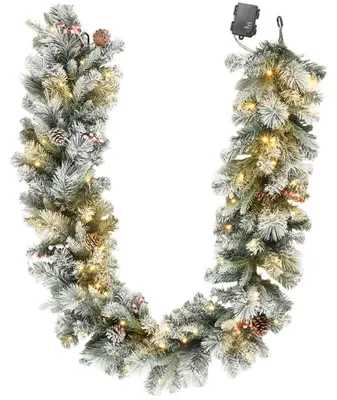 Produktbild von Zimilo Weihnachtsgirlande mit 216 Schneebestäubten Zweigen, 50 LED-Lichtern, Ø25x180 cm, Grün & Weiß