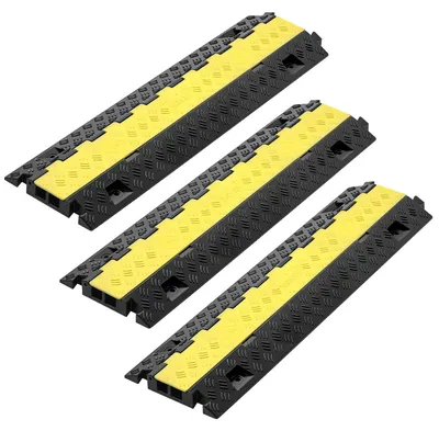 Productafbeelding van VEVOR kabelbrug, 940 mm, draagkracht van 9979 kg per as, 2-kanaals (31x28 mm), bescherming tegen beschadiging van kabels, valbeveiliging, vloerbescherming, geschikt voor gebieden met hoge drempels, thuis, kantoor, magazijn, set van 3