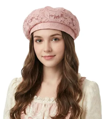 Obrázok produktu pre Baskenmütka dámska, čipka, priedušná, elegantná, klasická, umelkyňa, univerzálna veľkosť, ružová
