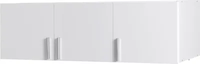 A white cabinet with three doors and two handles is shown against a white background.