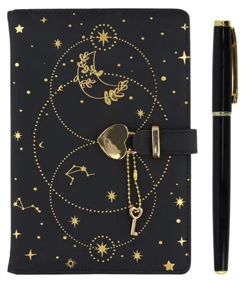 Produktbild von Notizbuch mit Schloss A5 Tagebuch 192 Seiten Kunstleder Schwarz mit Stift Set