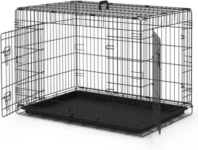 Zdjęcie produktu dla Składana klatka dla psa - klatka transportowa - bezpieczny transport - podwójne drzwi - 107 cm - czarna