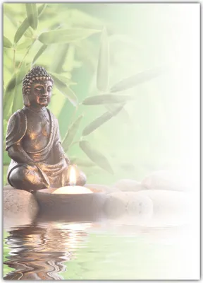 Produktbild von Wellness Motiv Briefpapier (MPA-5218, DIN A4, 100 Blatt) Motivpapier Feng Shui Buddha mit Bambus, Steinen und brennender Kerze am Wasser