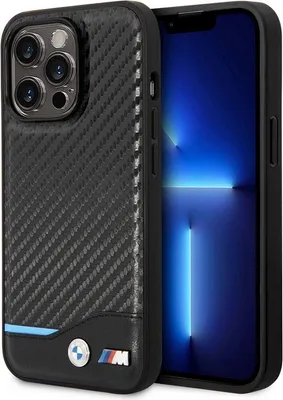 Produktbild von BMW Leder Carbon Blue Line - iPhone 13 Pro Max Hlle (Schwarz)
