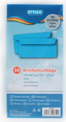 Produktbild von 50 farbige Briefumschläge / Din lang / Farbe: blau