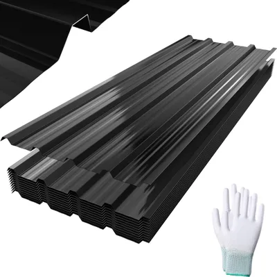 Image de JOIEYOU 12x Tôle trapézoïdale 1295x450mm Galvanisée Tôle ondulée pour toiture avec gants et vis Plaques de toiture Tôle ondulée Plaques ondulées 7m², Noir