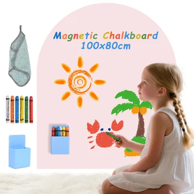 Produktbild von Magnetische Wandtafel - 3-in-1 selbstklebende Schreibtafel - 100 x 80 cm - Abwischbar - PVC - Für Kinder und Montessori - Rosa