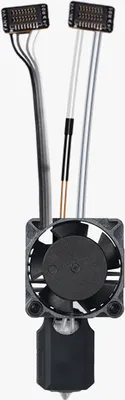 A close-up studio shot of a 3D printer hotend assembly.