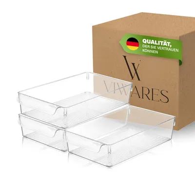 Produktbild von Viwares Kühlschrank Organizer mit Deckel | 3 er Set | Hochtransparente Aufbewahrung für Wurst, Obst & Gemüse | Aufbewahrungsbehälter zum Frischeerhalt | 20 x 32,5 x 7 cm | Geruchsdicht
