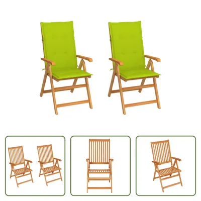 Produktbild von The Living Store Gartenstühle 2 Stk. mit Hellgrünen Kissen Massivholz Teak
