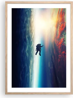Produktbild von Gerahmtes Poster - Rahmen in heller Eiche - Kosmos Astronaut Planet - 50x70 cm - Wand Bild - Wanddeko - Wandbilder - Kunstposter - Wandposter - Bilderrahmen - Bilder - Kunstdruck - P2NPA50x70-5049