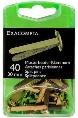 Produktbild von Box mit 40 Stück Musterbeutelklammern, 30mm Gold