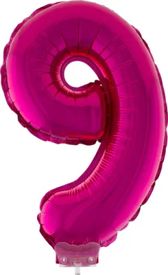 Produktbild von Zahlen Folienballon 41 cm mit Stab - Pink Zahl 9