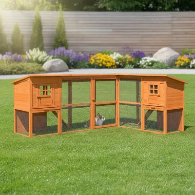 Image de Melko Clapier Poulailler Clapier à lapins Enclos extérieur Cage pour petits animaux