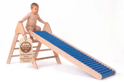 Produktbild von WoodsCraft - Indoor & Outdoor Kletterset: Rutsche [195cm] mit Kletterdreieck | Kinderrutsche-Rollenrutsche: viele Sinneserfahrungen | Kinder Rutsche
