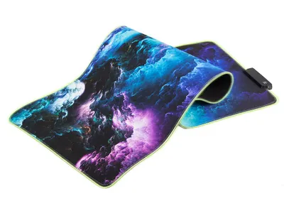 A gaming mousepad with an RGB lighting strip is shown on a white background.