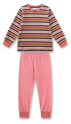 Produktbild von Sanetta Mädchen Schlafanzug, lang - Kids, Streifen, Frottee Orange/Weiß/Blau 104