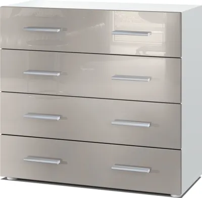 Produktbild von Vladon Sideboard Pavos, Kommode mit 4 Schubladen, Weiß matt/Sandgrau Hochglanz (76 x 72 x 35 cm)