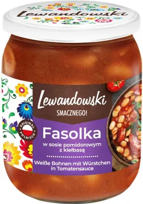 Produktbild von Lewandowski "Fasolka po bretonsku" Weiße Bohnen mit Würstchen in Tomatensauce 500g