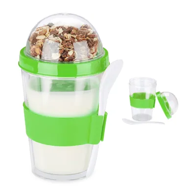 Produktbild von Relaxdays 2er Set Müslibecher auslaufsicher mit Löffel BPA-frei 400 ml 16 cm