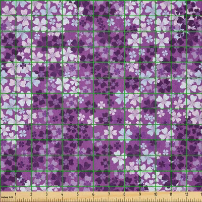Produktbild von ABAKUHAUS Blume Microfaser Stoff als Meterware , Lila Blumen blüht im Frühjahr Romantische stilvolle Wiese Happy Fun Landschaft, 10 M (230 x 1000 cm), Weiß Lila