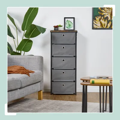 Image de Commode design en bois avec tiroirs en tissu