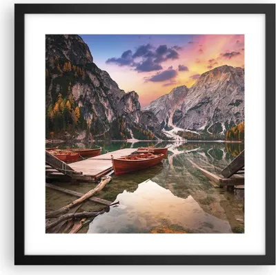 Produktbild von Gerahmtes Poster - Schwarzer Rahmen - Boote Berge See - 40x40 cm - Wand Bild - Wanddeko - Wandbilder - Kunstposter - Wandposter - Bilderrahmen - Bilder - Kunstdruck - Wanddekoration - P2BAC40x40-4638