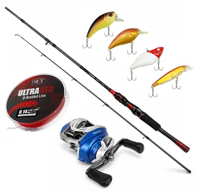 Image de Ensemble Baitcasting Eurocatch 1,80 m - Canne Baitcasting avec Moulinet Gaucher, 200 m de Tresse et 4 Leurres - Ensemble Carnassier pour Brochet, Perche et Sandre