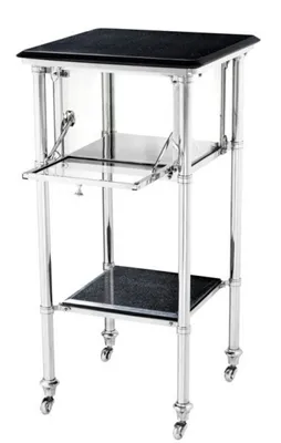 Produktbild von Casa Padrino Luxus Bar Trolley Servierwagen Edelstahl mit Glasfach und Granitplatten - Luxus Hotel & Restaurant Einrichtung Möbel Beistelltisch