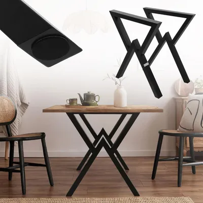 Produktbild von ML-Design 2 Stück Tischbeine 60xH72cm, Tischkufen X-Form, aus Stahl pulverbeschichtet, Schwarz, Industriedesign, Kufengestell für Esstisch/Schreibtisch, Tischgestell, Metall Möbelfüße für DIY-Projekte