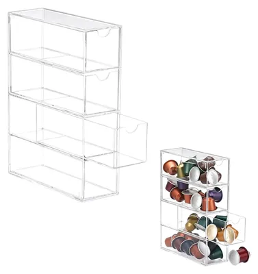 Imagen del producto de Soporte acrílico para cápsulas de café, transparente, apilable, con 4 compartimentos